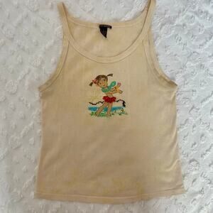 Y2K Lucky Brand Tank Top Hula Girl Womens Sz Large Beaded Coconut Girl Hawaiian